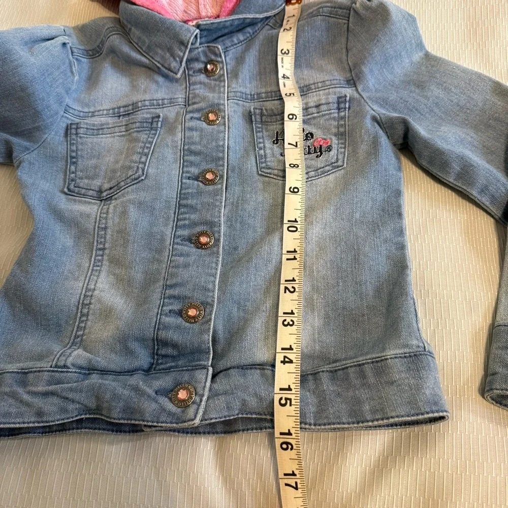 Hello Kitty Pink Embroidered Jean Denim Hooded Jacket Girl's Sz 6 Zip & Button